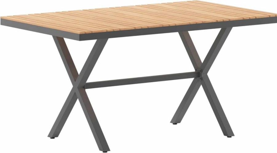 Flash Furniture Commercial Grade X-Frame Outdoor Dining Table 59x35.5 Inch - Durable Faux Teak Poly Slats & Metal Frame in Natural Gray - Weather-Resistant Patio Table