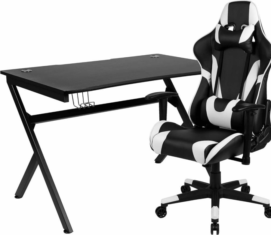 Flash Furniture Red and Black Gaming Chair Set with Reclining Feature, Footrest, Cup Holder & Headphone Hook