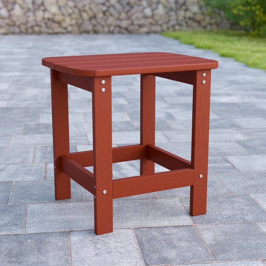 Flash Furniture Charlestown Lime Green All-Weather Poly Resin Adirondack Side Table for Indoor & Outdoor Use