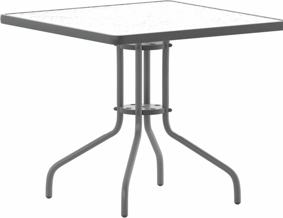 Flash Furniture Barker 23.5-Inch Square Bronze Metal Table with Tempered Glass Top