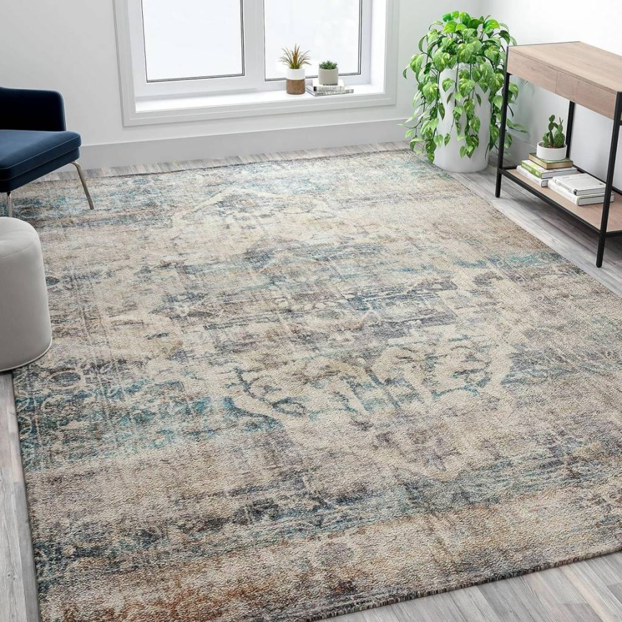 Flash Furniture Dana Traditional Blue Rug 8x10 Feet - Old English Style Handcrafted Area Carpet for Living Room, Bedroom