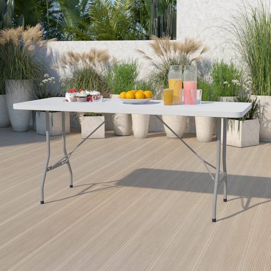 Flash Furniture 6-Foot White Granite Folding Table - Heavy Duty Plastic Portable Table for Events & Meetings