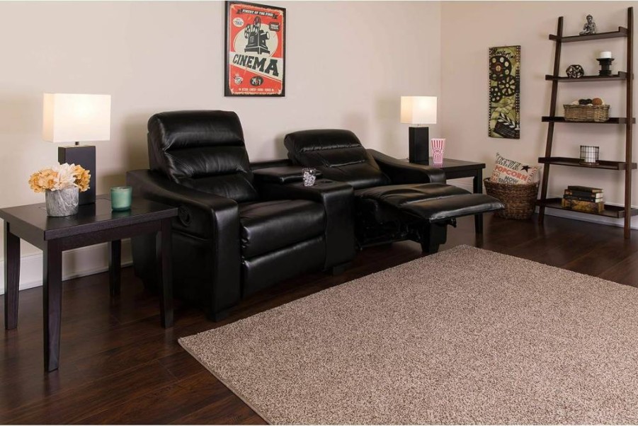 Flash Furniture Futura Series 2-Seat Reclining Leather Theater Seating with Cup Holders - Brown Faux Leather Sofa