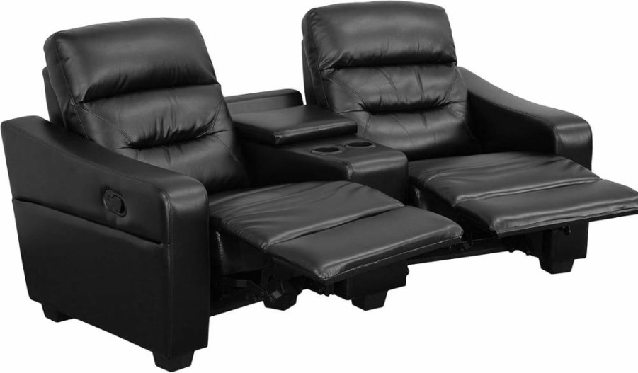 Flash Furniture Futura Series 2-Seat Reclining Leather Theater Seating with Cup Holders - Brown Faux Leather Sofa
