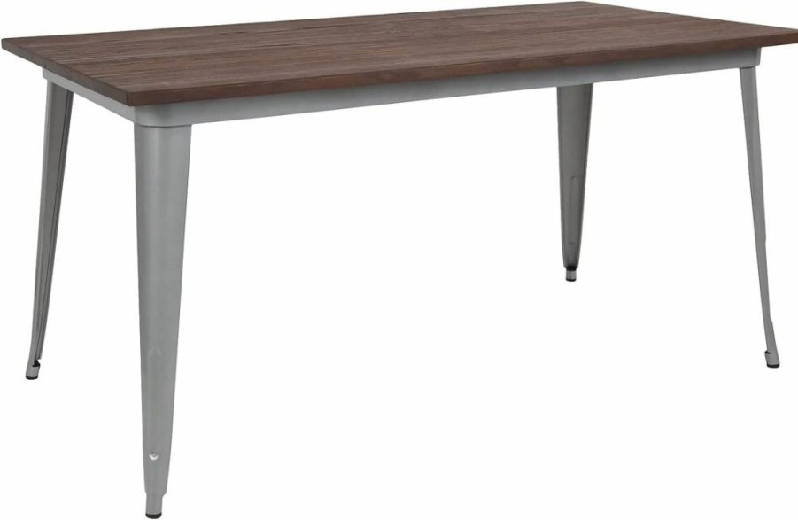 Flash Furniture 30.25x60 Inch Black Metal Table with Rustic Walnut Wood Top - Rectangular Indoor Dining Table