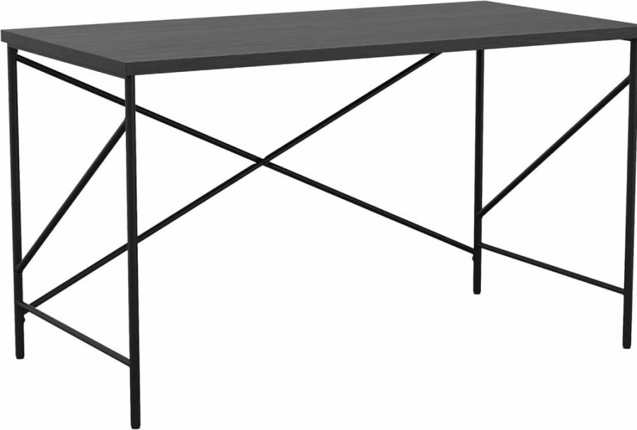 Martha Stewart Maddox Parsons Desk - Black Wood Grain Finish with Oil Rubbed Bronze X-Frame Metal Base Home Office Desk