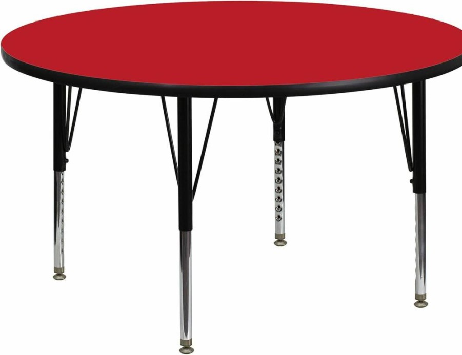 Flash Furniture Wren 48-Inch Round Adjustable Height Activity Table in Yellow HPL Laminate for Kids - Short Legs Design