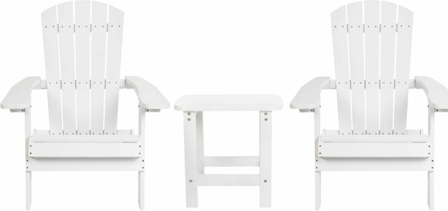 Flash Furniture 2-Pack All-Weather Poly Resin Folding Adirondack Chairs with Side Tables, Commercial Outdoor Patio Seating Set