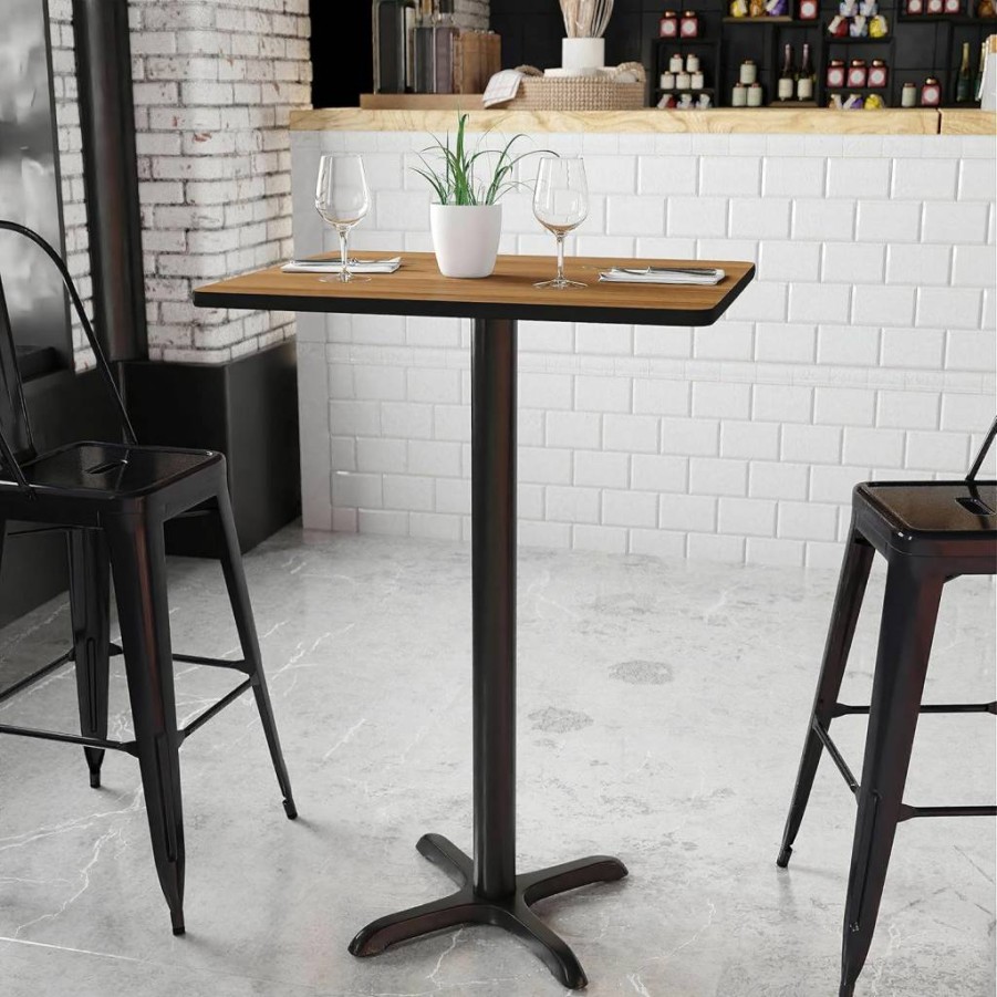 Flash Furniture Stiles 24x30 Inch Black Laminate Rectangular Table Top with 22x22 Inch Bar Height Base