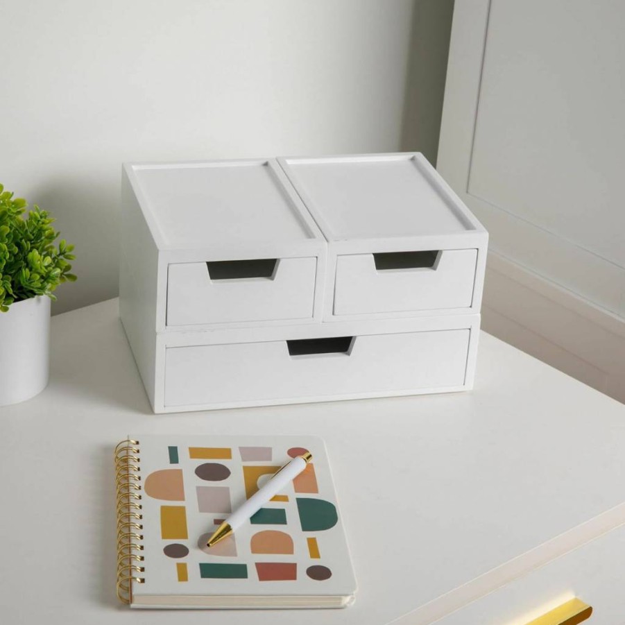 Martha Stewart 3-Piece Stackable Paulownia Wood Storage Box Set with Pull-Out Drawers, Light Natural Organizer Bins for Home & Office