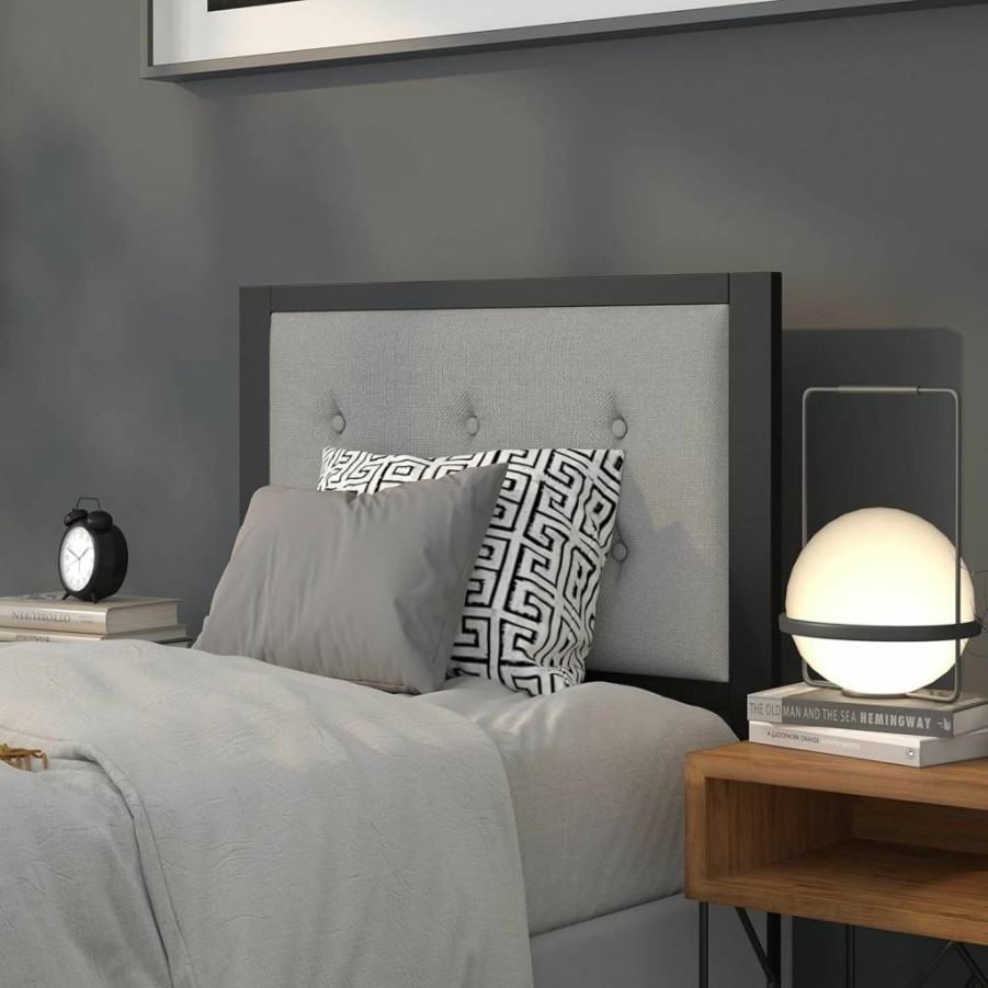Flash Furniture Bristol Light Gray Tufted Upholstered Metal Twin Headboard