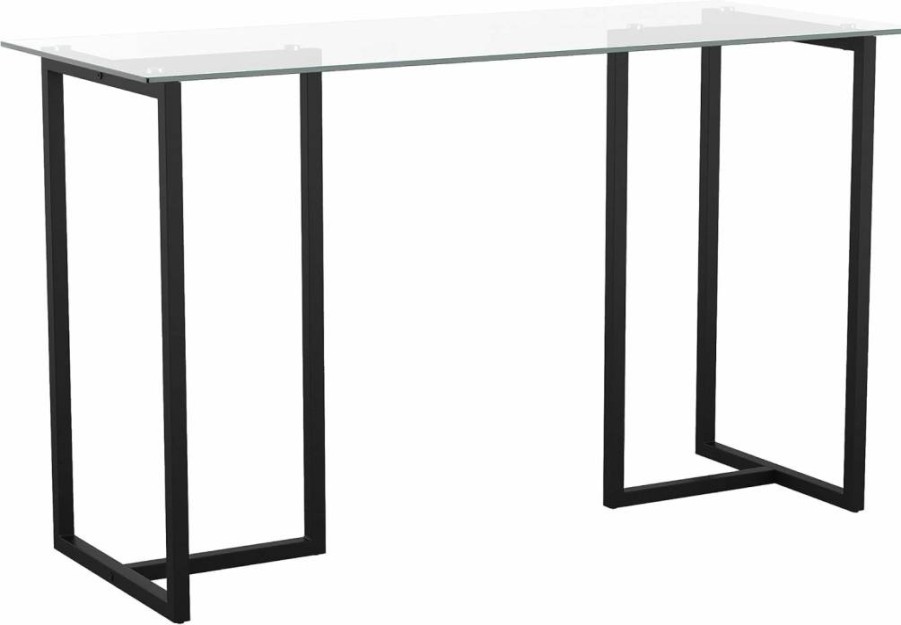 Martha Stewart Eli Home Office Desk - Oil Rubbed Bronze Steel Frame with Tempered Glass Top, Modern Writing Desk for Workspace
