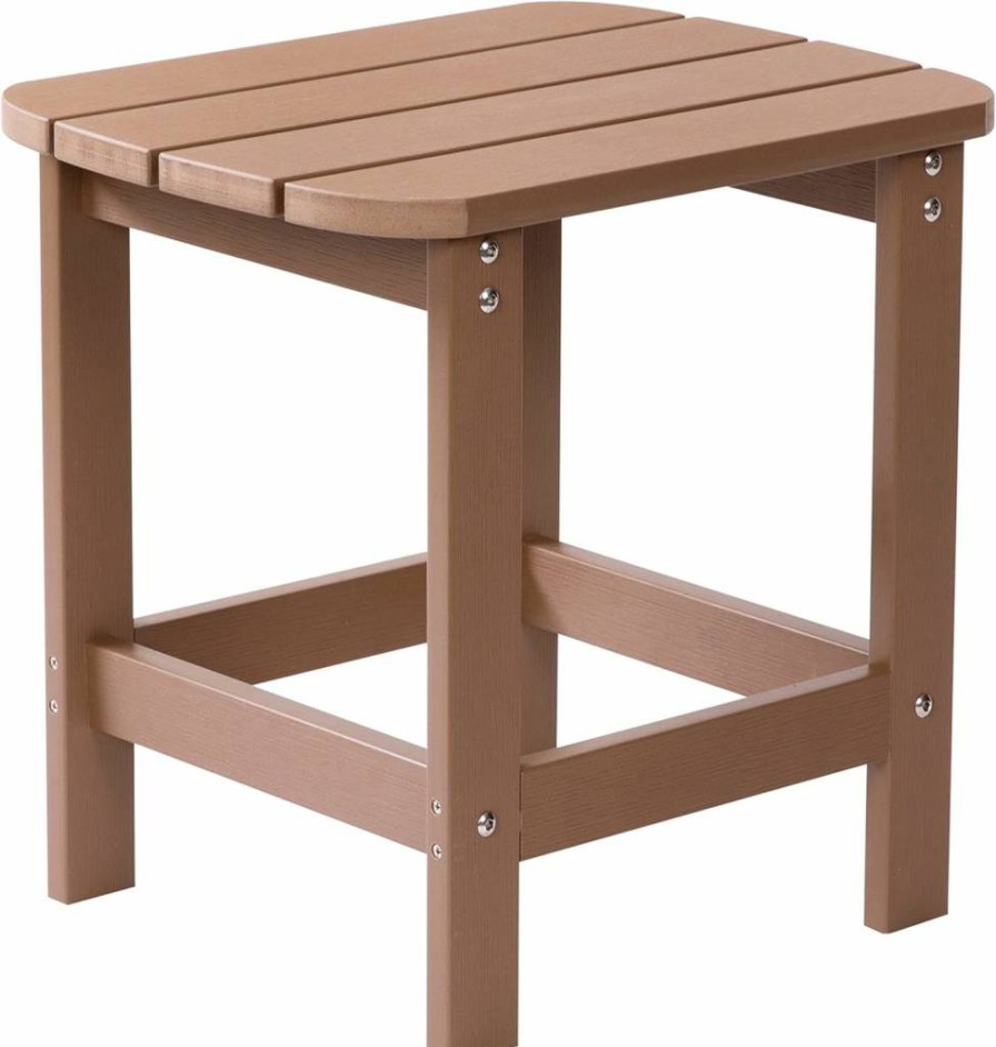 Flash Furniture Commercial Poly Resin Adirondack Side Table - All-Weather Indoor/Outdoor Use - Natural Cedar Finish