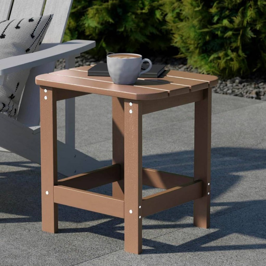 Flash Furniture Commercial Poly Resin Adirondack Side Table - All-Weather Indoor/Outdoor Use - Natural Cedar Finish