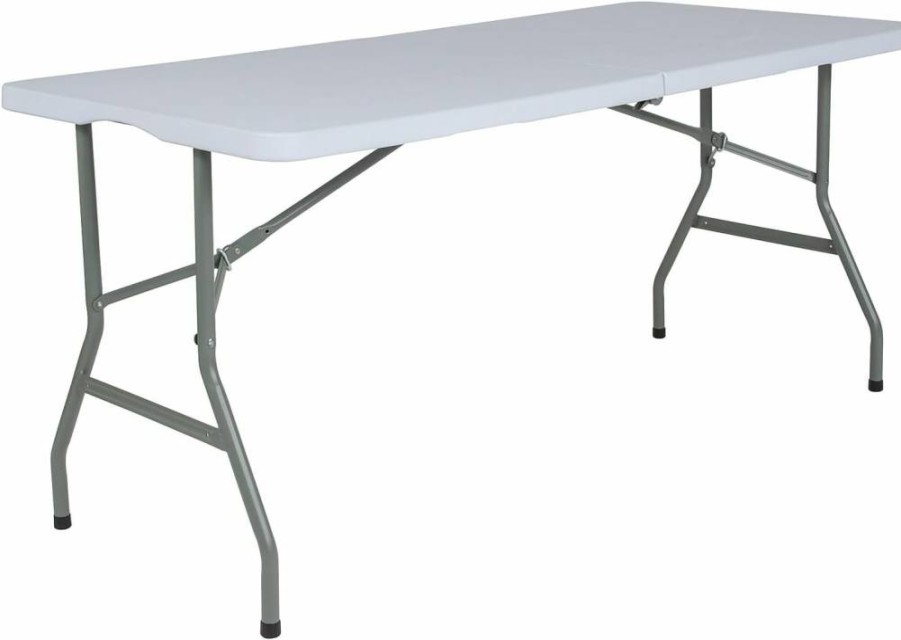 Flash Furniture Kathryn 48-Inch Granite White Plastic Folding Table - Bi-Fold Design for Space Saving