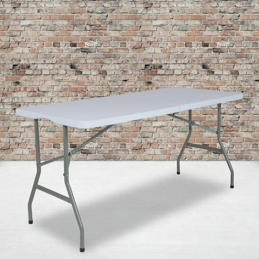 Flash Furniture Kathryn 48-Inch Granite White Plastic Folding Table - Bi-Fold Design for Space Saving