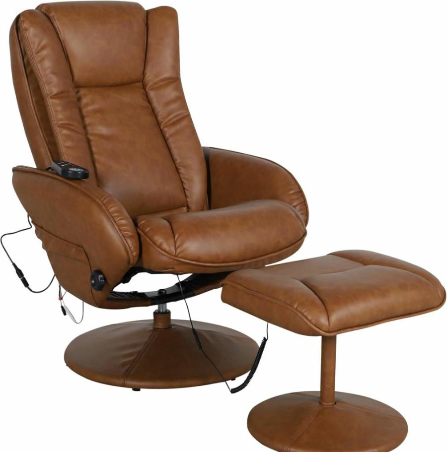 Flash Furniture Poppy Black Leathersoft Recliner Chair with Massage, Ottoman & Side Pocket