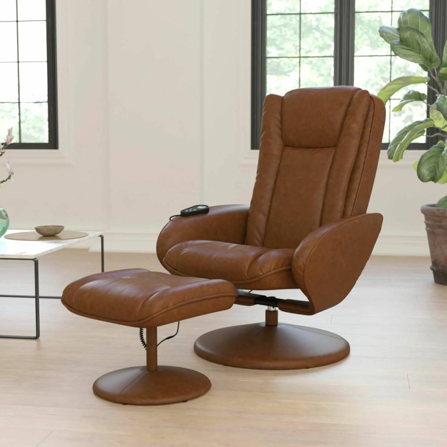Flash Furniture Poppy Black Leathersoft Recliner Chair with Massage, Ottoman & Side Pocket
