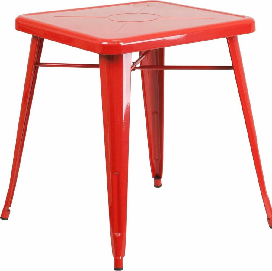Flash Furniture 24" Square Red Metal Table for Indoor and Outdoor Use - Commercial Grade Prince Collection