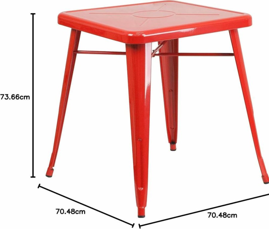 Flash Furniture 24" Square Red Metal Table for Indoor and Outdoor Use - Commercial Grade Prince Collection