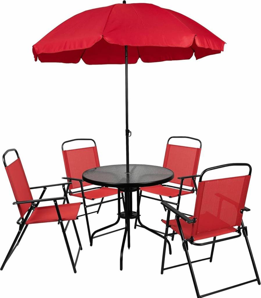 Flash Furniture Red Glass Top Outdoor Patio Dining Set with Chairs GM-202012-RD-GG