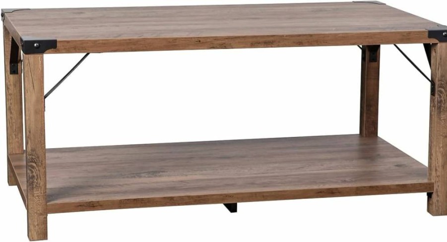 Flash Furniture Wyatt Modern Farmhouse Coffee Table - Gray Wash Wood Frame with Black Metal Crisscross Design