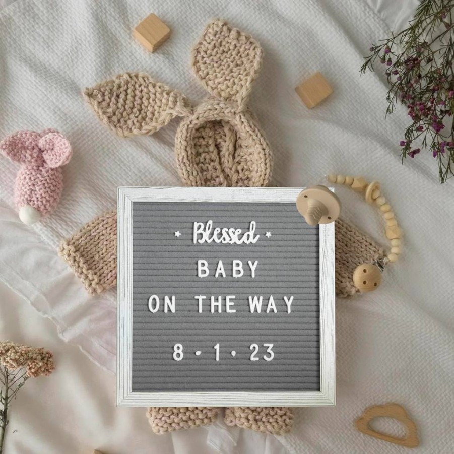 Flash Furniture Gracie 10x10 Felt Letter Board - Wooden Frame, 389 Letters & Symbols, Includes Canvas Carrying Case, White Wash/Gray Felt