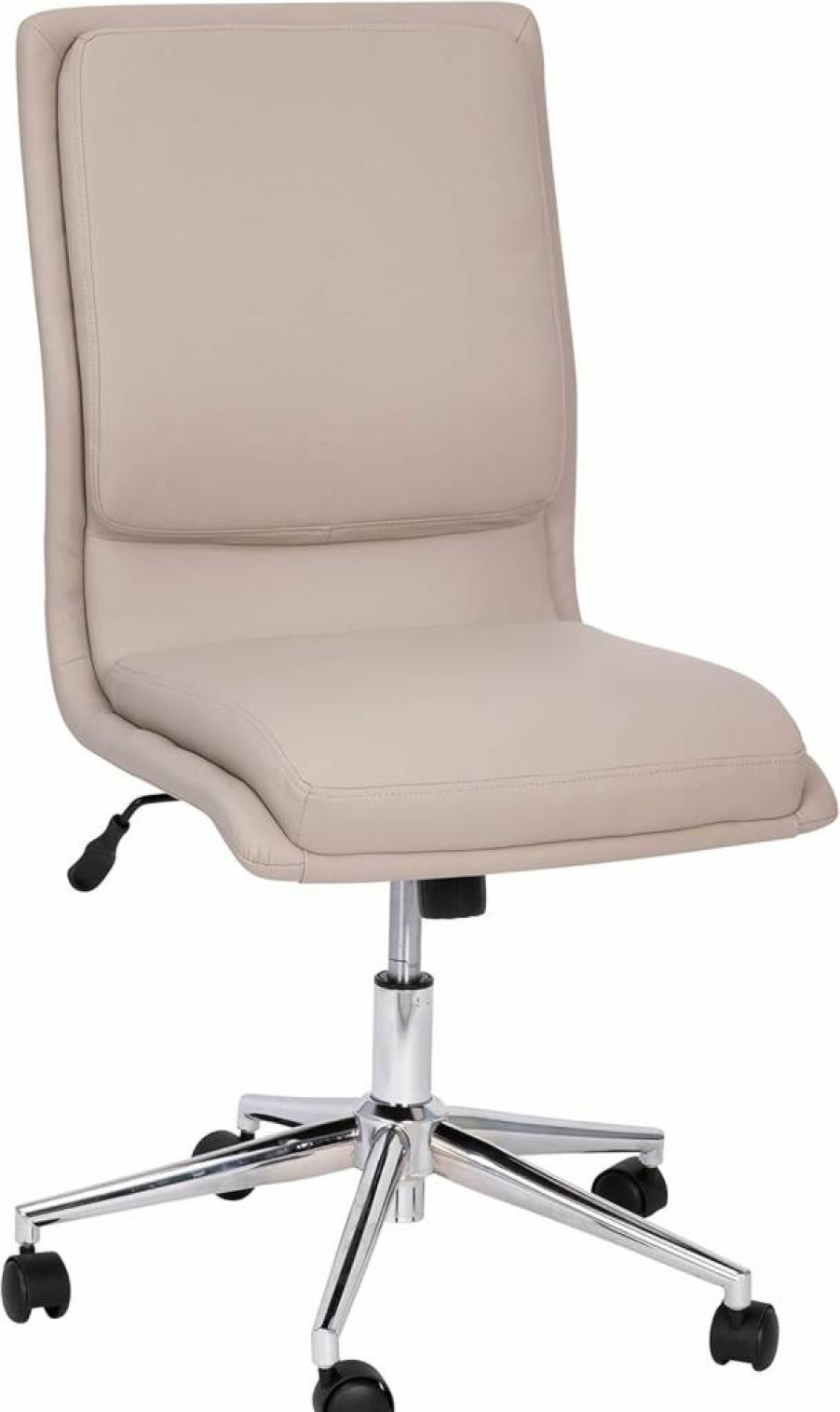 Flash Furniture Madigan Task Office Chair - Taupe Leathersoft Upholstery, Padded Mid-Back & Seat, Height Adjustable, Armless Design, Chrome Base