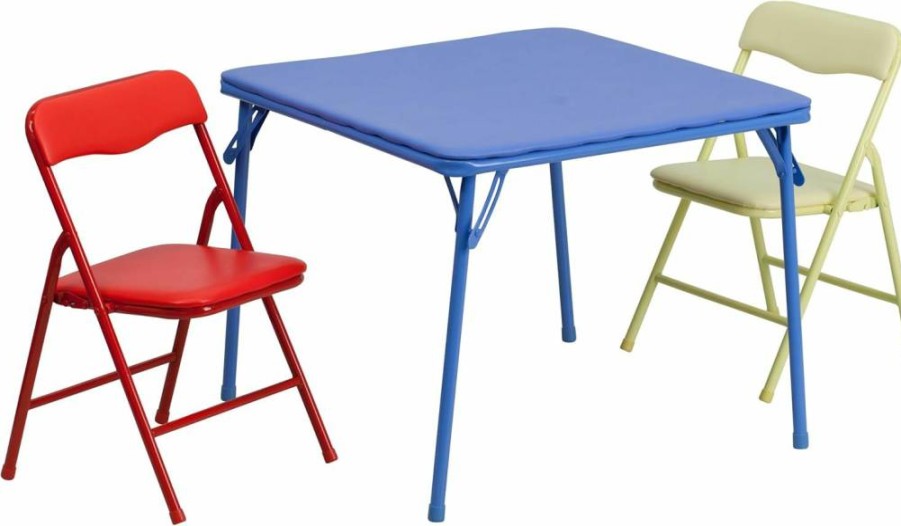 Flash Furniture Mindy Kids 3-Piece Folding Table and Chairs Set - Tan Children's Activity Set for Daycare, Classroom, and Home Use