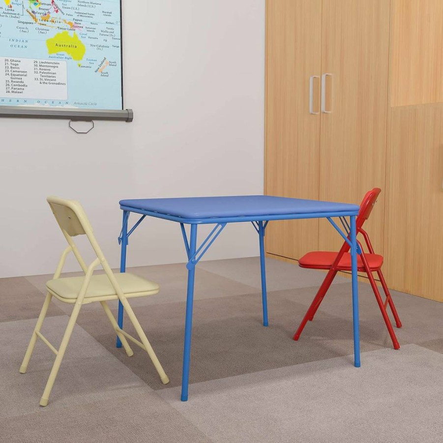 Flash Furniture Mindy Kids 3-Piece Folding Table and Chairs Set - Tan Children's Activity Set for Daycare, Classroom, and Home Use