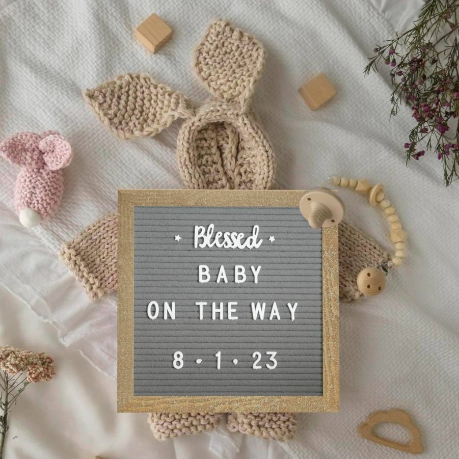 Flash Furniture Gracie 10x10 Felt Letter Board with Wooden Frame - Includes 389 Letters, Numbers, Symbols & Canvas Case - Weathered Wood & Gray Felt Message Board