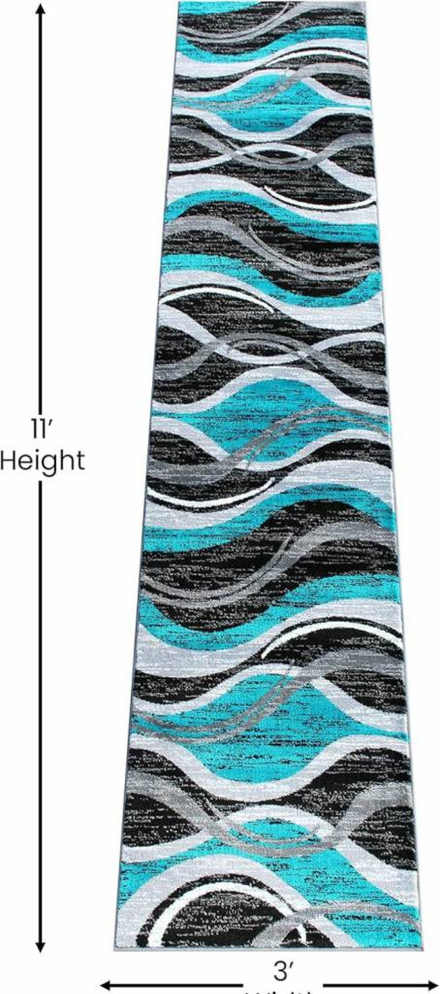 Flash Furniture Wisp Collection Turquoise Olefin Area Rug 2x11 - Rippled Design with Jute Backing for Living Room, Bedroom, Entryway