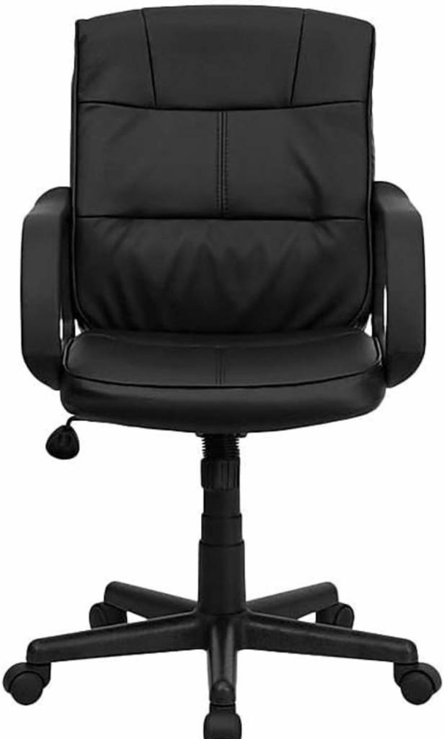 Flash Furniture Mid-Back Black Leathersoft Swivel Office Chair with Arms - Ergonomic Task Chair for Home & Workspace