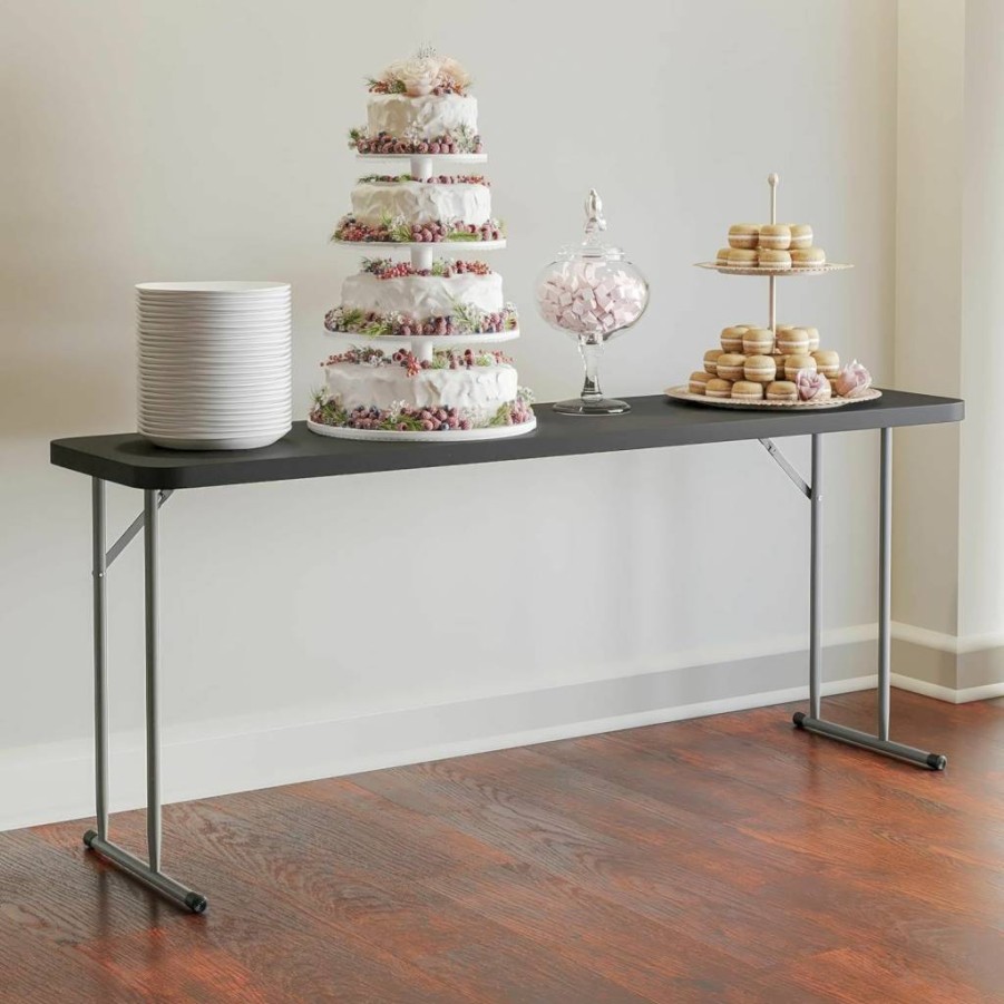 Flash Furniture Kathryn 6-Foot Black Rectangular Folding Table - Durable Plastic Indoor/Outdoor Event Table