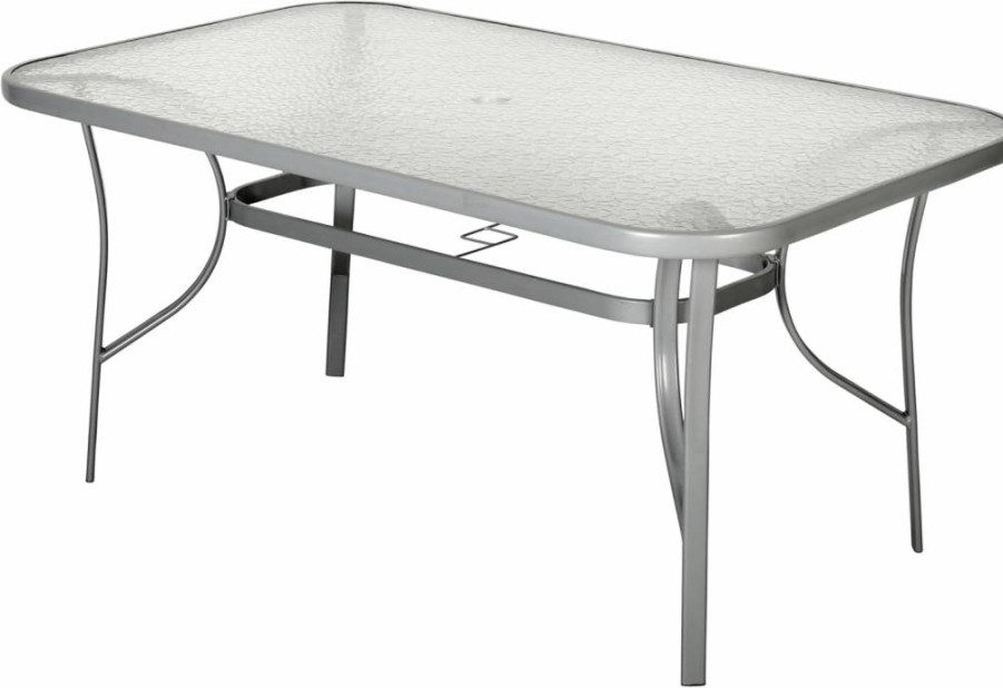 Flash Furniture Tory 35" x 59" Black Rectangle Patio Table with Umbrella Hole - Commercial-Grade All-Weather Steel Frame & Tempered Glass Top
