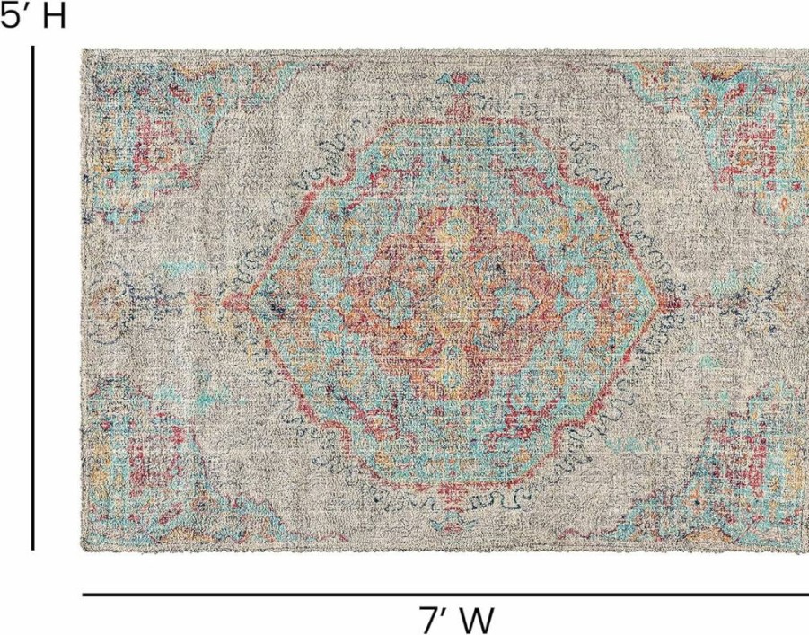 Flash Furniture 8x10 Vintage Distressed Medallion Area Rug - Gray Multi Polyester Indoor Rug for Living Room, Bedroom