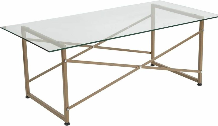 Flash Furniture Mar Vista Glass Coffee Table - Modern Matte Gold Frame, Stylish Living Room Center Table