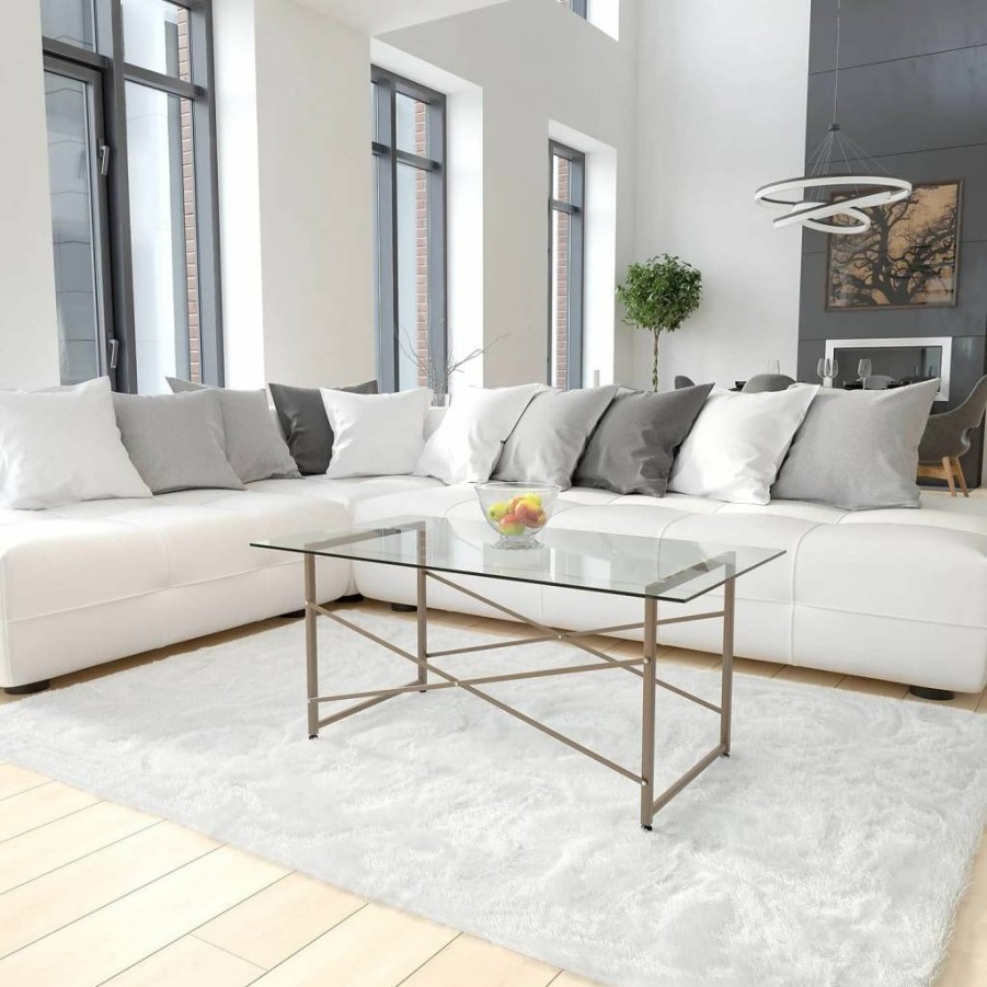 Flash Furniture Mar Vista Glass Coffee Table - Modern Matte Gold Frame, Stylish Living Room Center Table