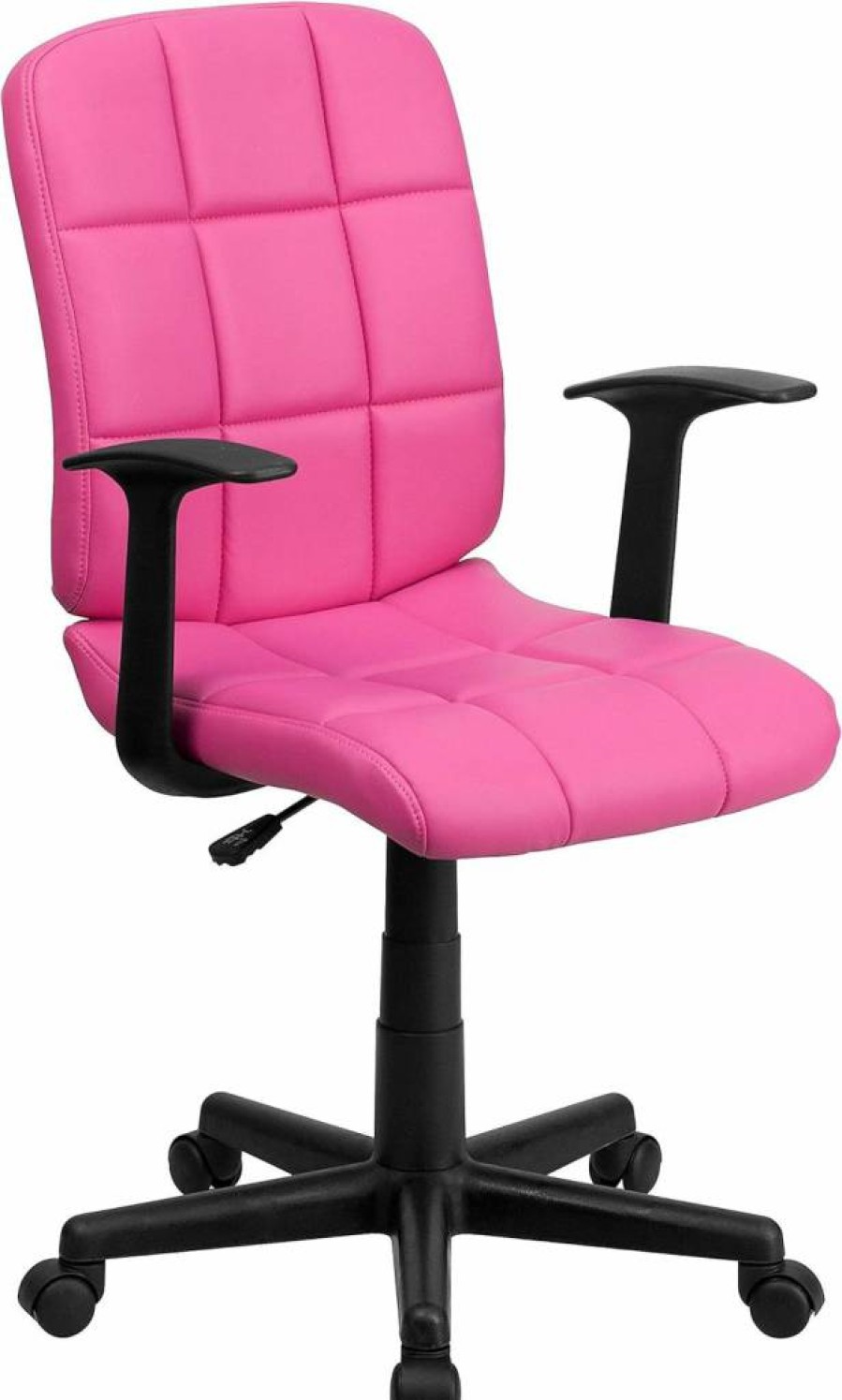 Flash Furniture Clayton Pink Quilted Vinyl Swivel Office Chair with Mid-Back and Arms