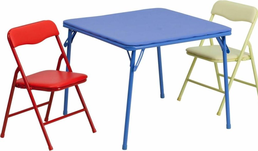 Flash Furniture Mindy 3-Piece Kids Folding Table and Chairs Set - Black Children's Activity Furniture for Daycare, Classroom, and Home Use