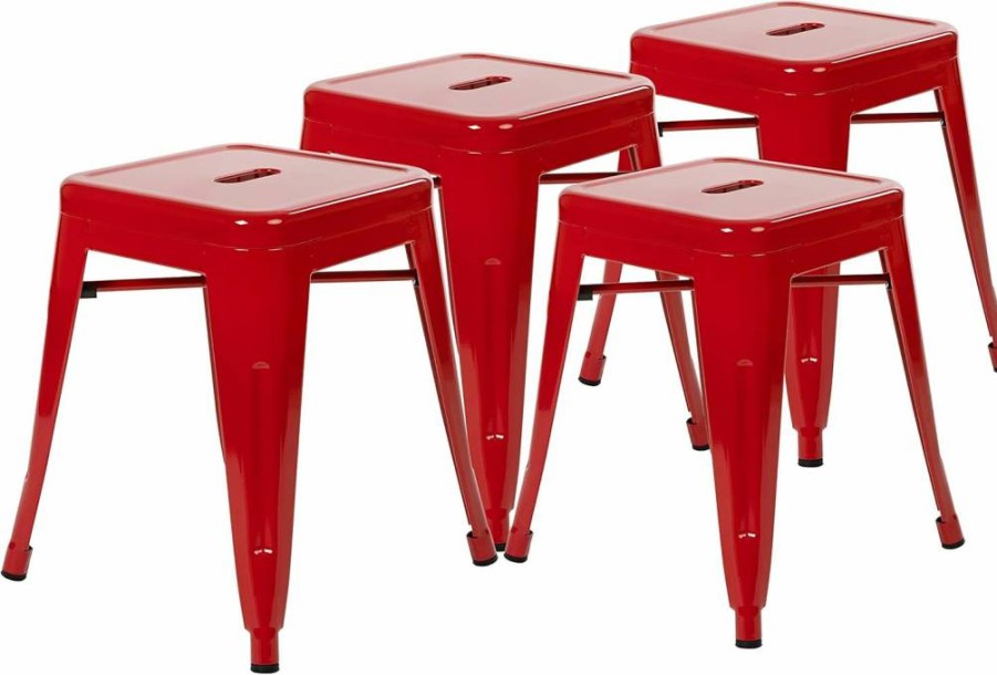Flash Furniture 18" Stackable Royal Blue Metal Dining Stool - Set of 4 Backless Commercial Height Bar Stools