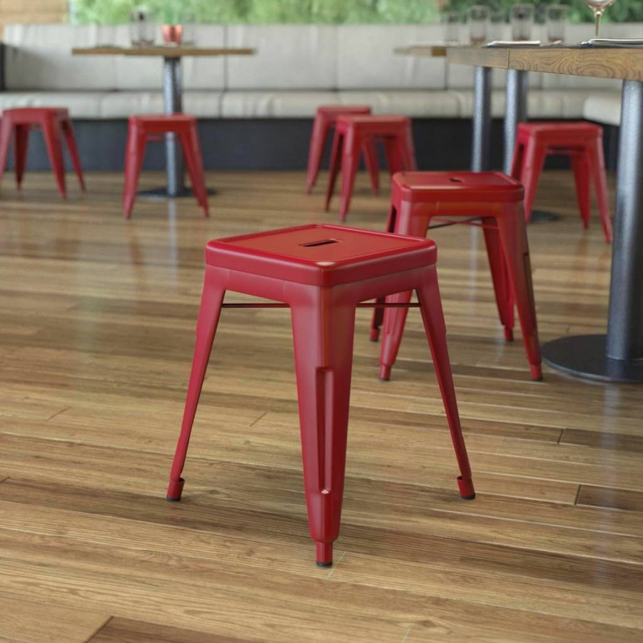 Flash Furniture 18" Stackable Royal Blue Metal Dining Stool - Set of 4 Backless Commercial Height Bar Stools