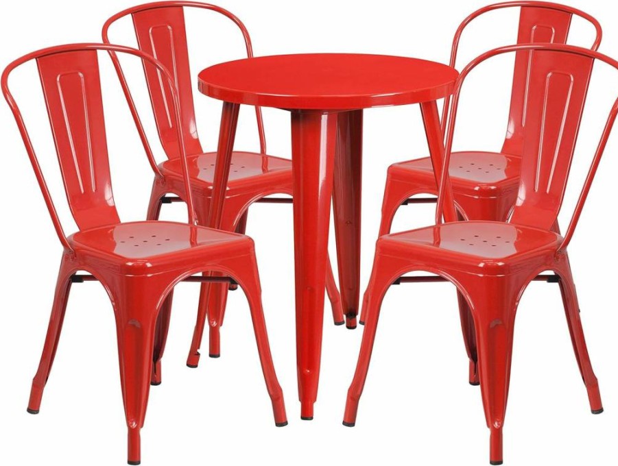 Flash Furniture 24" Round Blue Metal Indoor-Outdoor Dining Table Set with 4 Cafe Chairs - Commercial Grade Patio Furniture