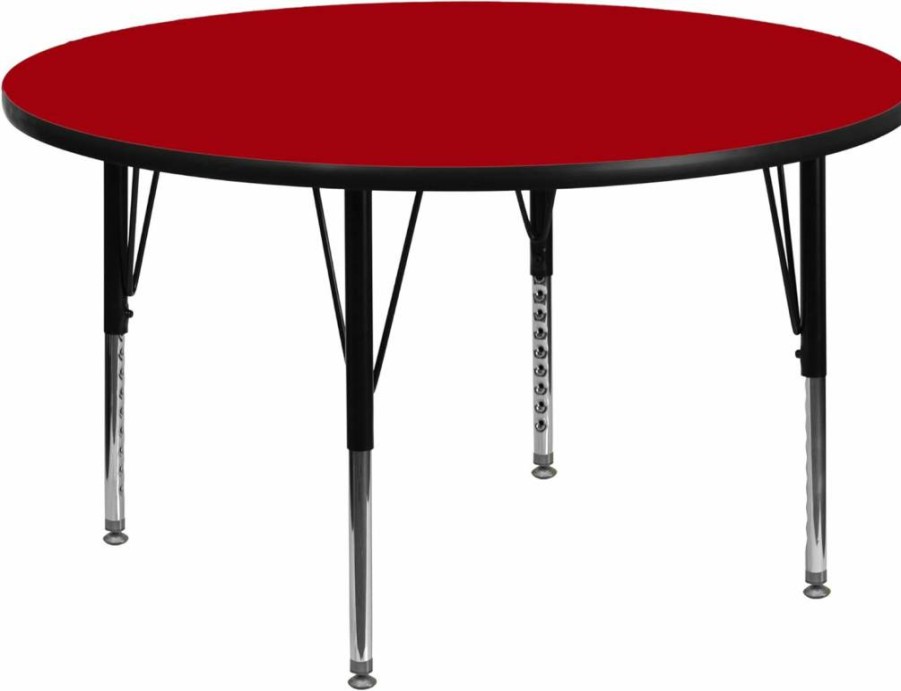Flash Furniture 42" Round Oak Activity Table - Adjustable Height Short Legs, Thermal Laminate Surface