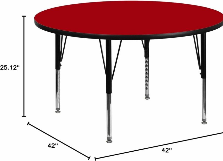 Flash Furniture 42" Round Oak Activity Table - Adjustable Height Short Legs, Thermal Laminate Surface