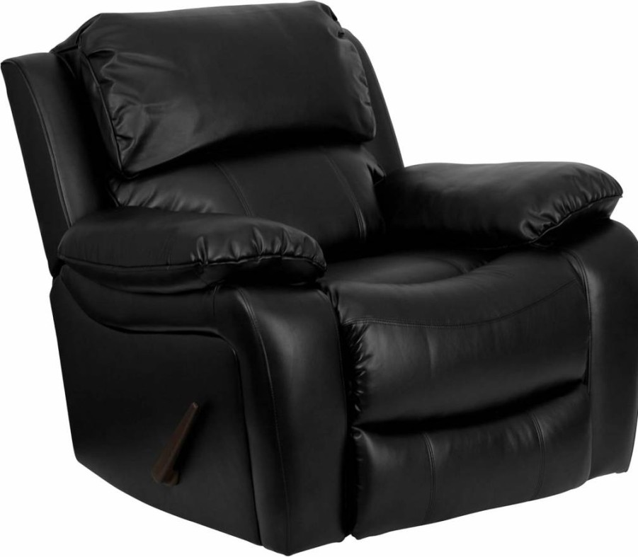 Flash Furniture Kyle Black LeatherSoft Recliner Rocker Chair with Comfortable Padding