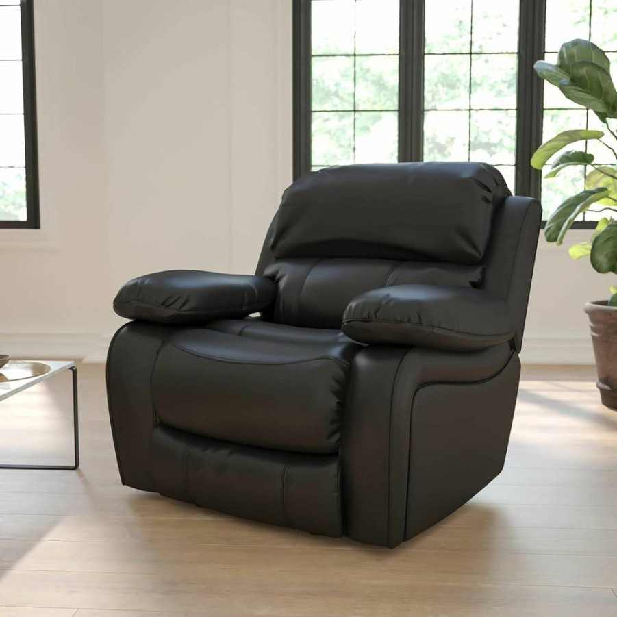 Flash Furniture Kyle Black LeatherSoft Recliner Rocker Chair with Comfortable Padding