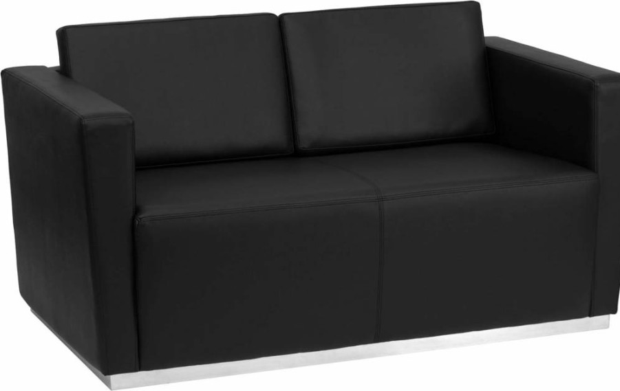 Flash Furniture Hercules Trinity Black Leathersoft Loveseat - Stainless Steel Base, Contemporary Design