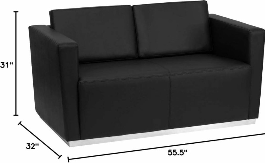 Flash Furniture Hercules Trinity Black Leathersoft Loveseat - Stainless Steel Base, Contemporary Design