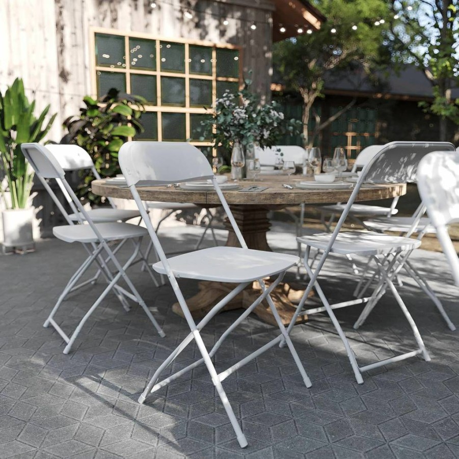 Flash Furniture Elon 8-Foot White Plastic Folding Table - Portable Rectangular Banquet Table for Indoor & Outdoor Events
